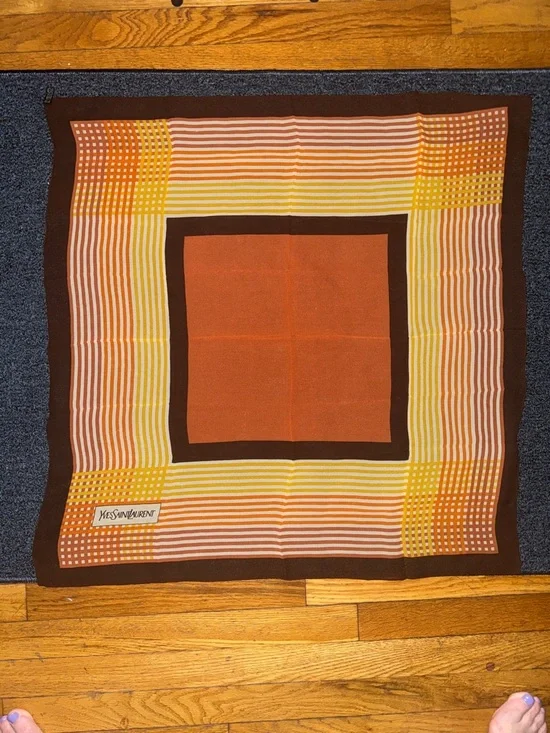 Yves Saint Laurent Brown, Orange & Yellow Graphic Silk Scarf - Picture 2 of 4
